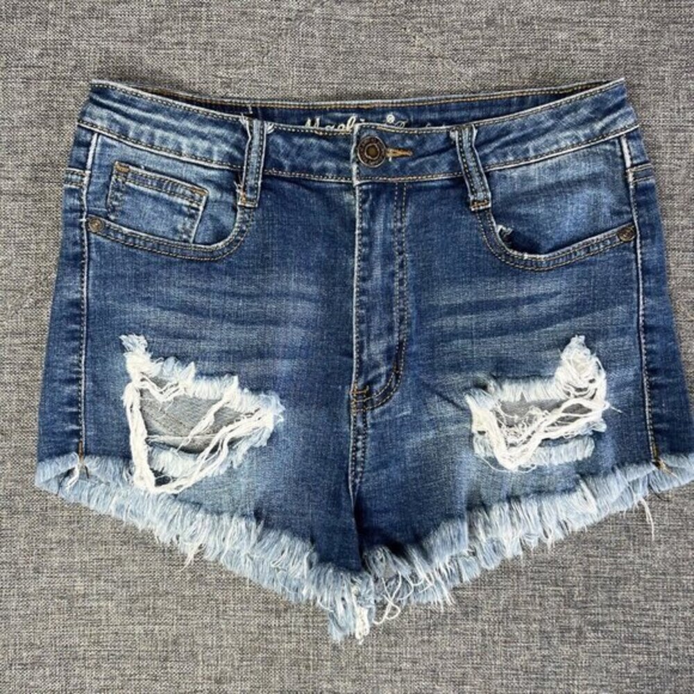 Machine Jeans Womens High Waisted Distressed Denim Cut Off‎ Shorts Medium Wash 9